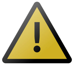 Yellow triangular warning sign with a black exclamation mark in the center, indicating caution or potential danger.