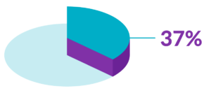 3D pie chart showing 37% segment highlighted in purple and the remaining 63% in blue without labels.