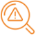 warning triangle in the centre of a magnifying glass